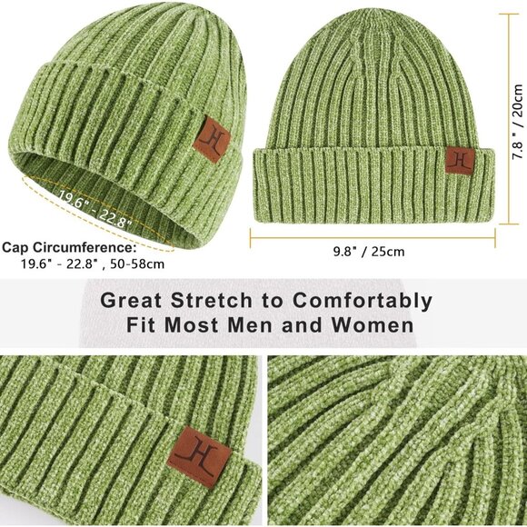 Winter Beanie Hat Scarf Gloves Set for Women and Men Green Warm Knit Gift Idea - Picture 2 of 6